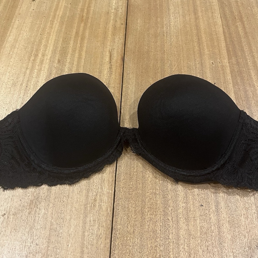 Natori Strapless Bra 32DD Underwire Lace Overlay Padded‎ Cup Black